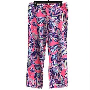 Lily Pulitzer Pants Pink Linen Galley Pants In Tiki Print Size 14